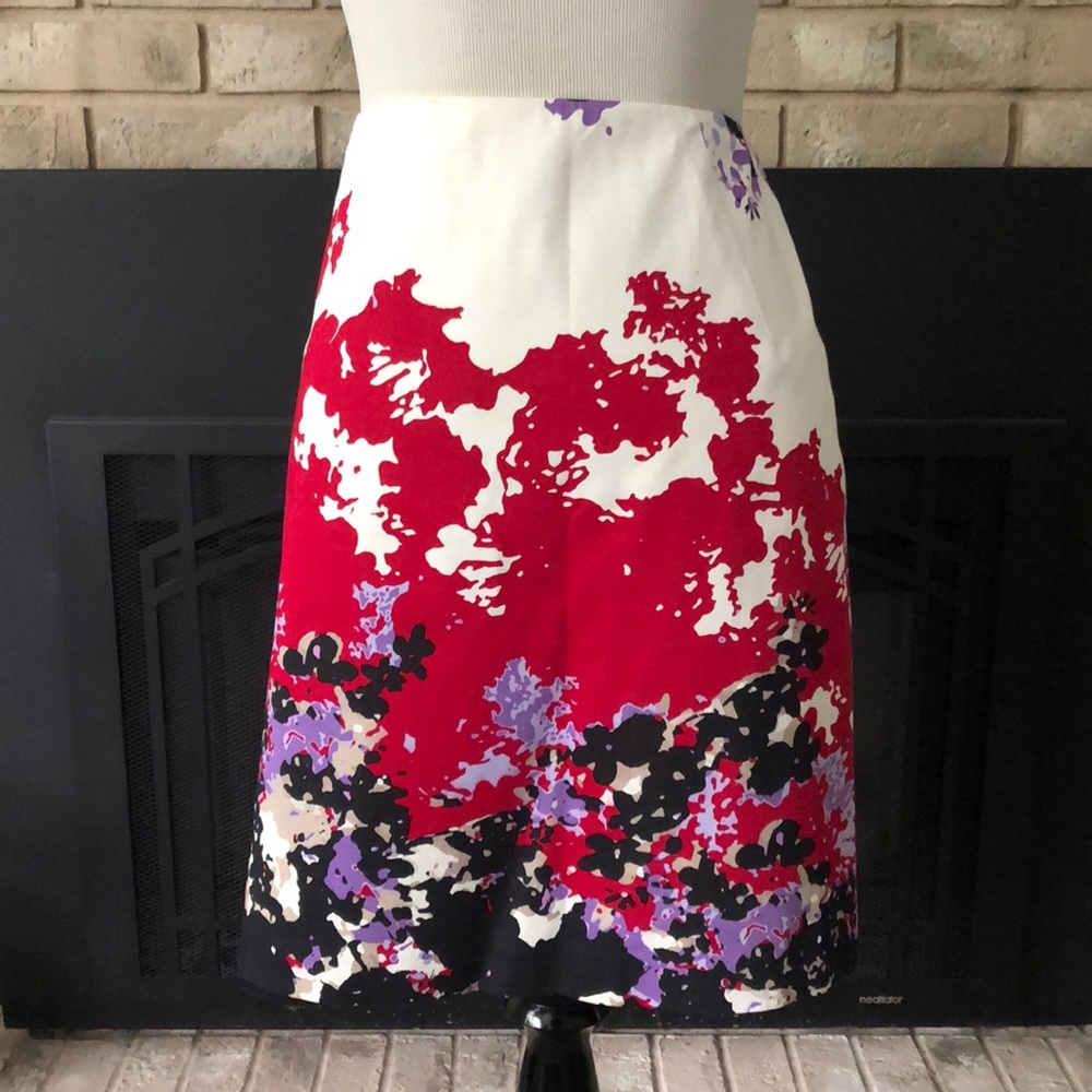 Elie Tahari Black Pink Purple Abstract Pencil Skirt size 4